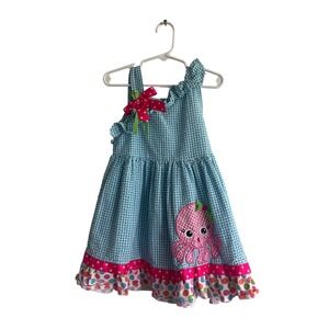 Bonnie Jean Girls Blue Gingham Octopus Dress Size 6  Nautical Summer